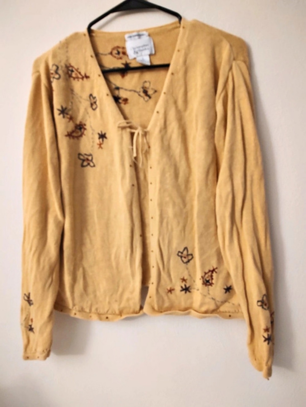 Christopher & Banks Embroidered Cardigan in Yellow Size Medium